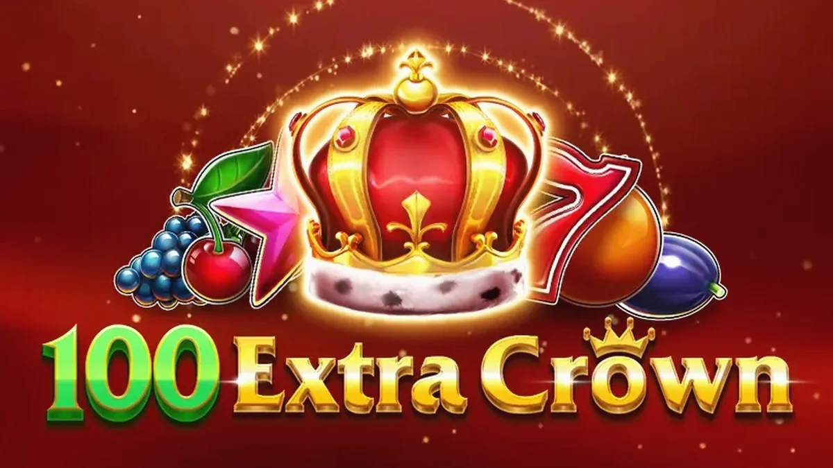 Tampilan visual slot 100 Extra Crown dengan simbol mahkota dan buah-buahan klasik